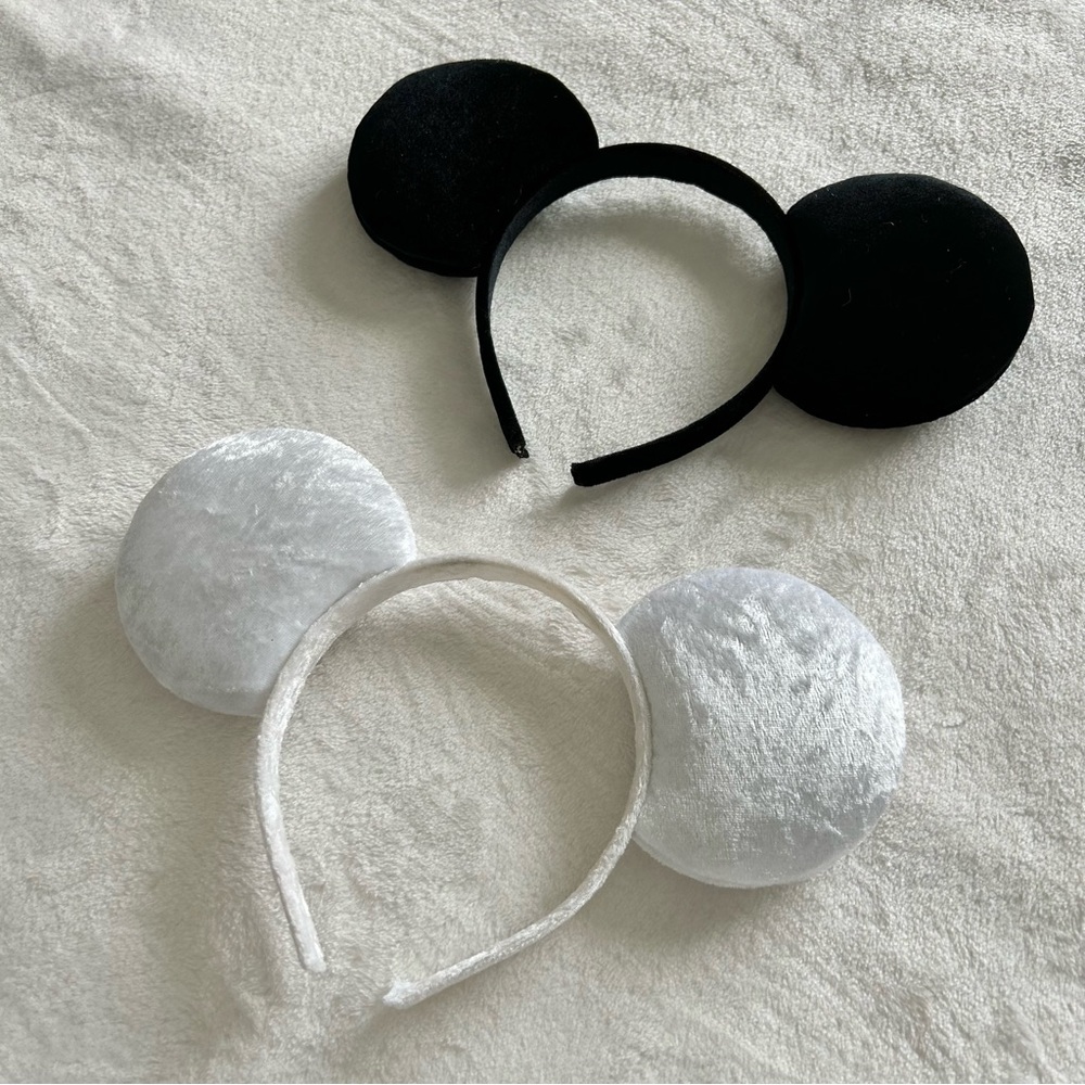 White Velvet and Black Velvet Mickey Mouse Ears